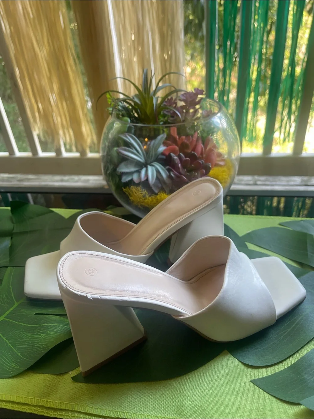 White Open-Toe Slide Heels - Women's Fashion Mules